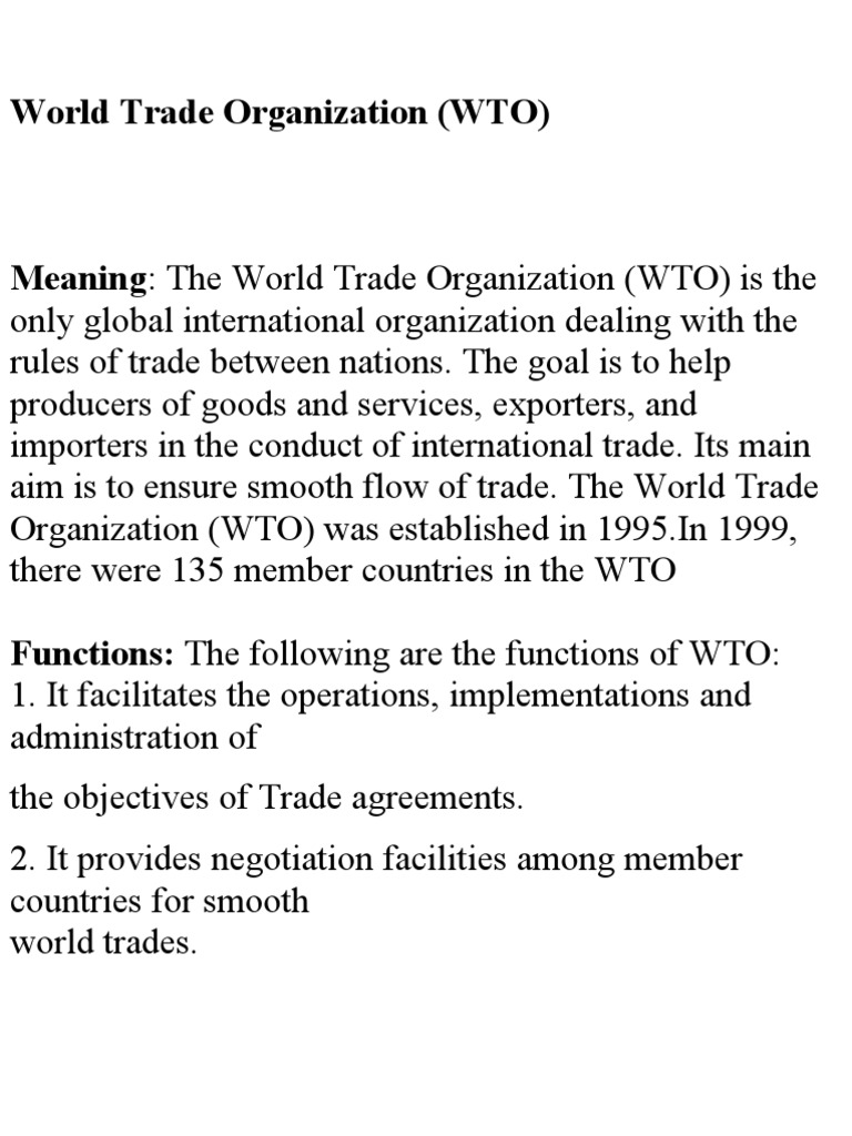 Overview of the World Trade Organization | PDF | Most Favoured Nation ...