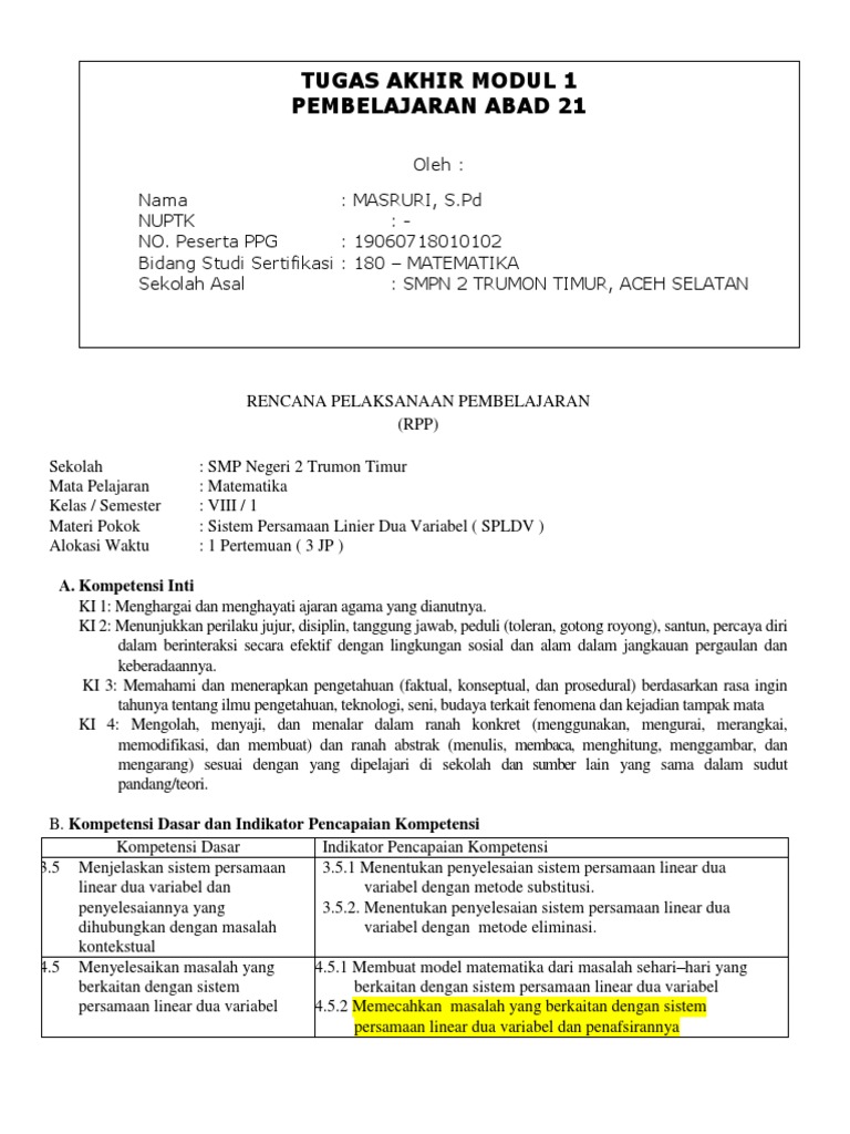 Tugas M 1 Rpp Abad 21 Pdf