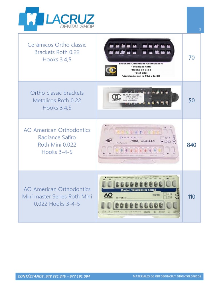 Orthodontic Product Catalog Listing Brackets, Wires, Ligatures, and