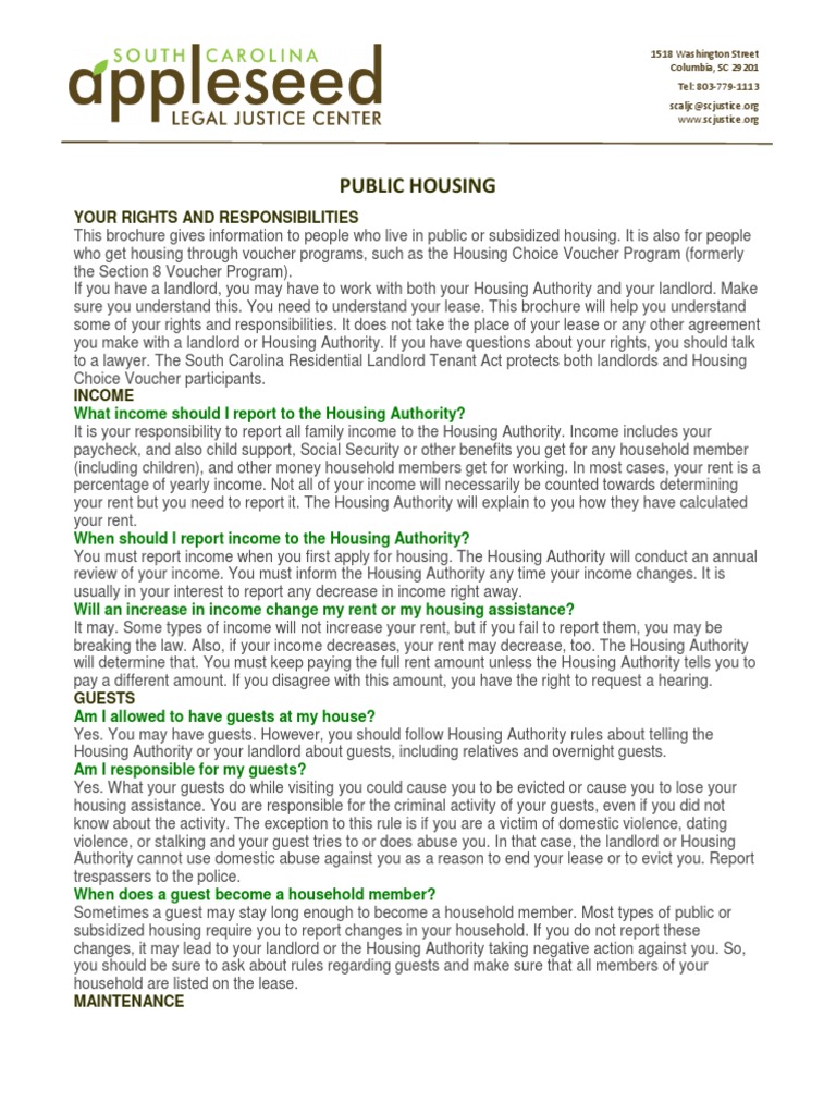 Public Housing: Your Rights and Responsibilities | PDF | Landlord ...
