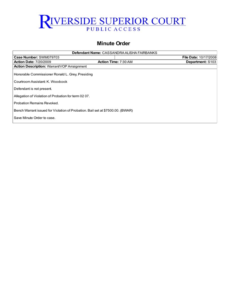 Bench Warrant Probation Violation BENCH