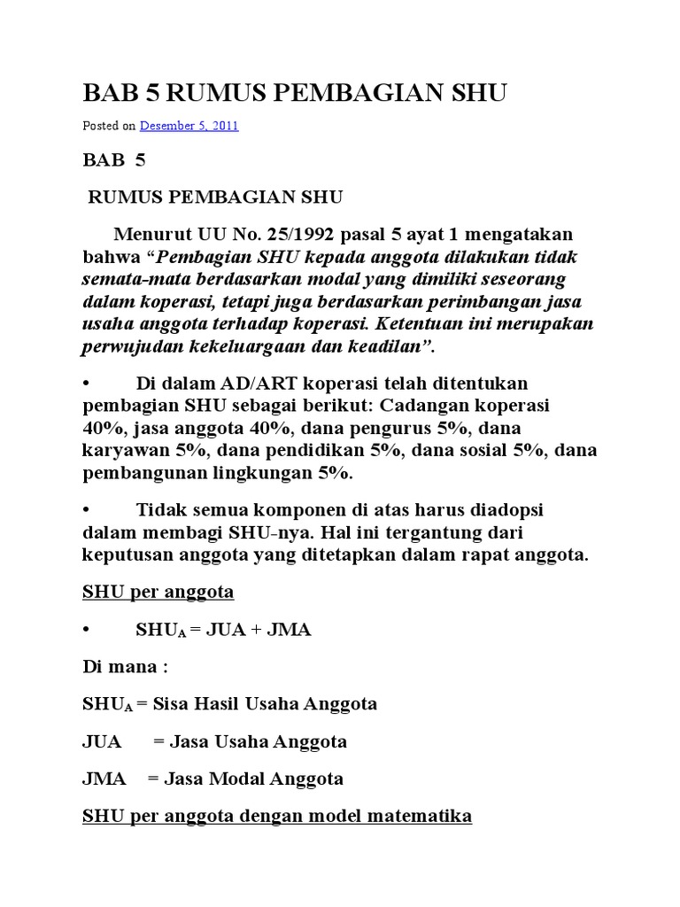 Rumus Pembagian Shu Koperasi