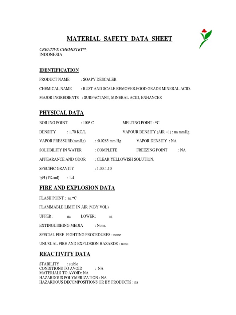 MSDS Descaler PDF