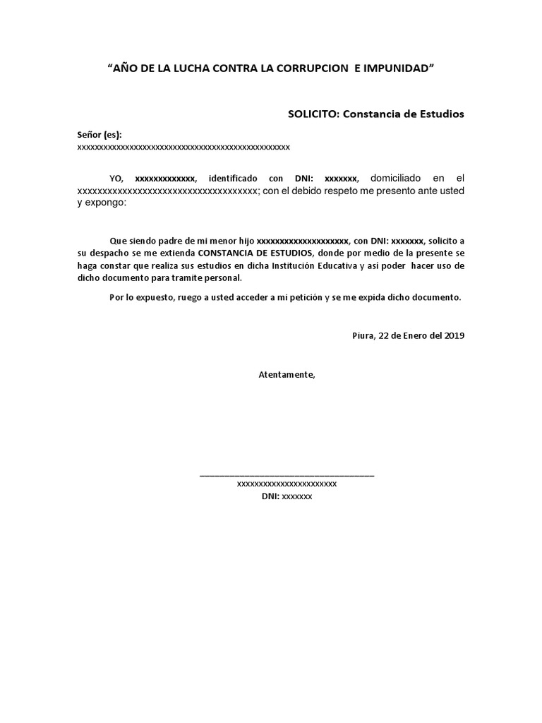Modelo De Solicitud De Constancia De Estudios Autenticacion Informacion Del Gobierno