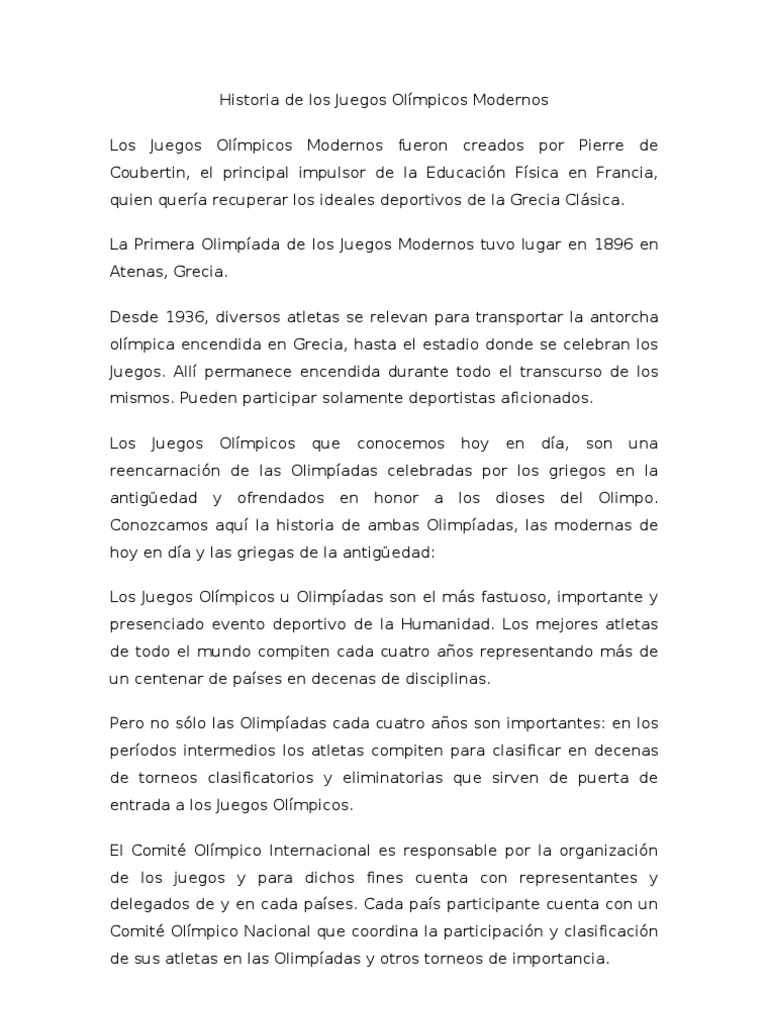 Historia de los Juegos Olímpicos Modernos | PDF | Festivales deportivos ...