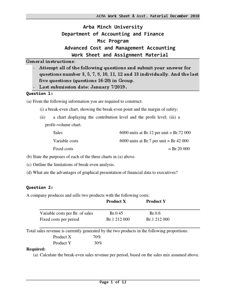 Acma Assignment Material PDF Management Accounting Business Economics