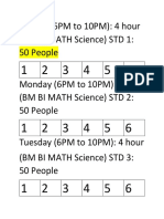 Sunday (6PM To 10PM) : 4 Hour (BM BI MATH Science) STD 1: 50 People
