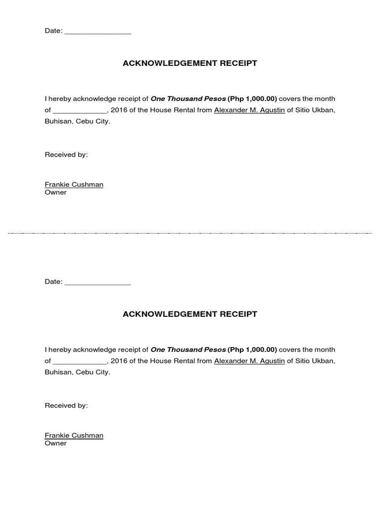 Acknowledgement Receipt Sample  PDF