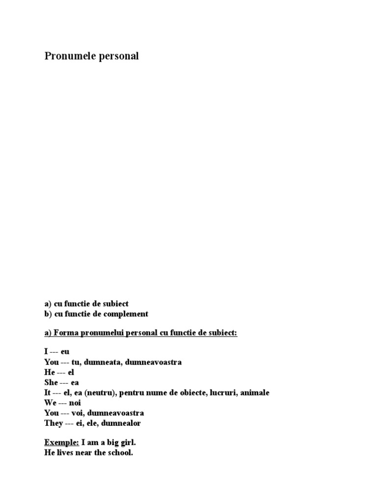 Pronume în Limba Română: Tipuri și Exemple | PDF