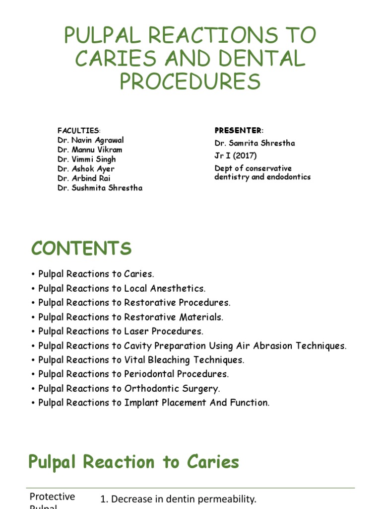 Pulpal Reactions To Caries and Dental Procedures PDF Dentin Mouth