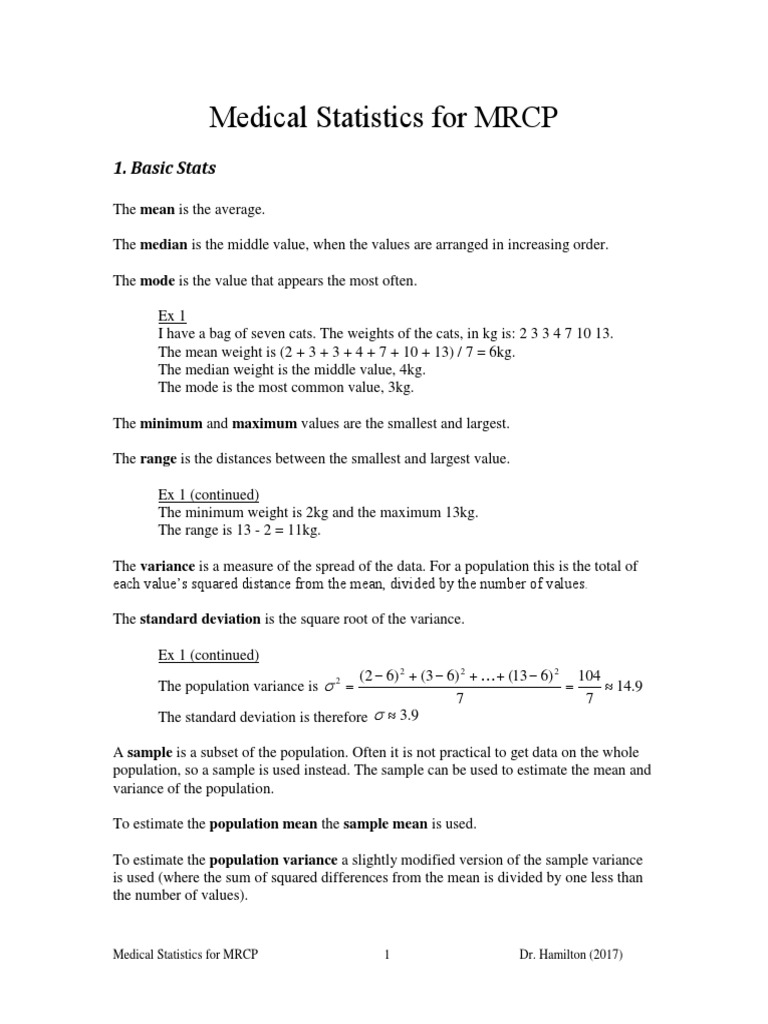 Medical Statistics For MRCP 1. Basic Stats PDF Sensitivity And