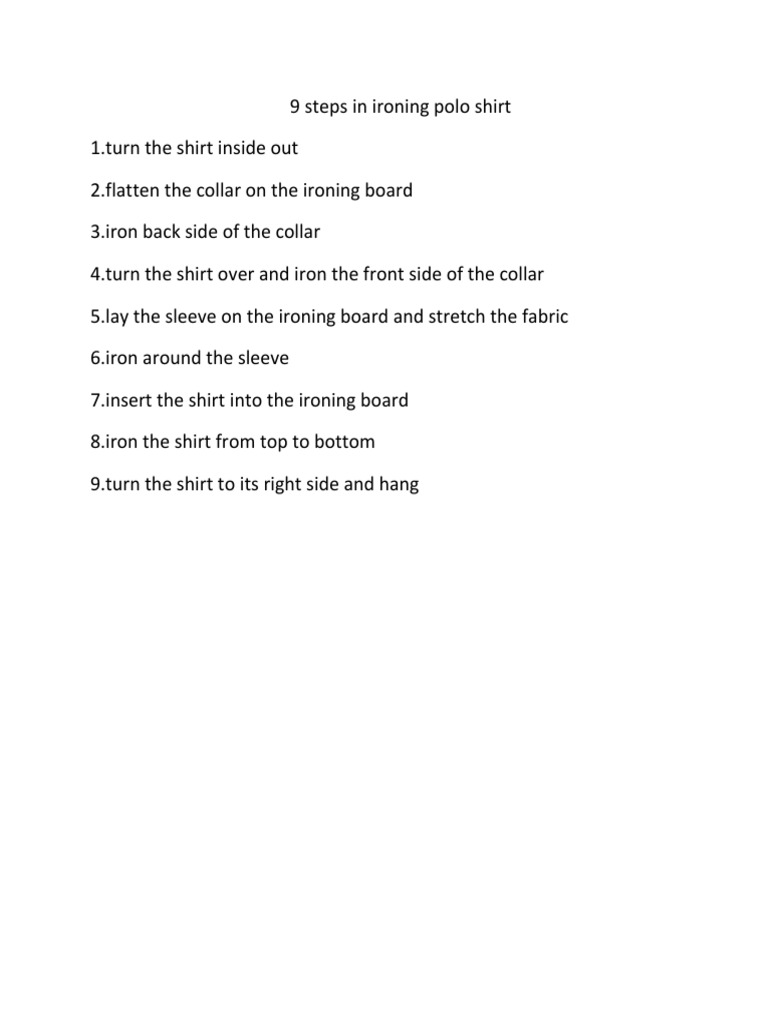 9 Steps in Ironing Polo Shirt PDF