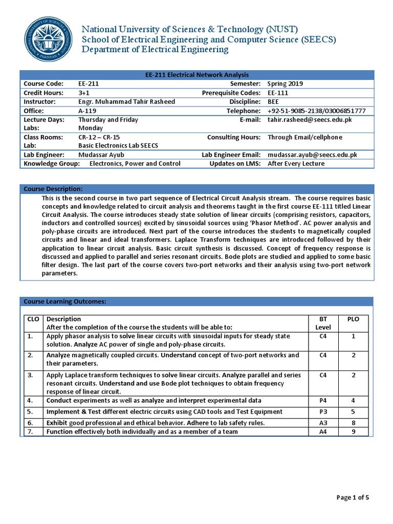 EE211 Electrical Network Analysis PDF Network Analysis (Electrical