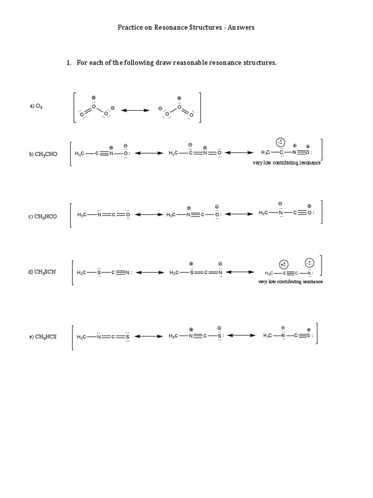 Resonance Structures Practice Worksheet | PDF | Chemistry | Physical ...