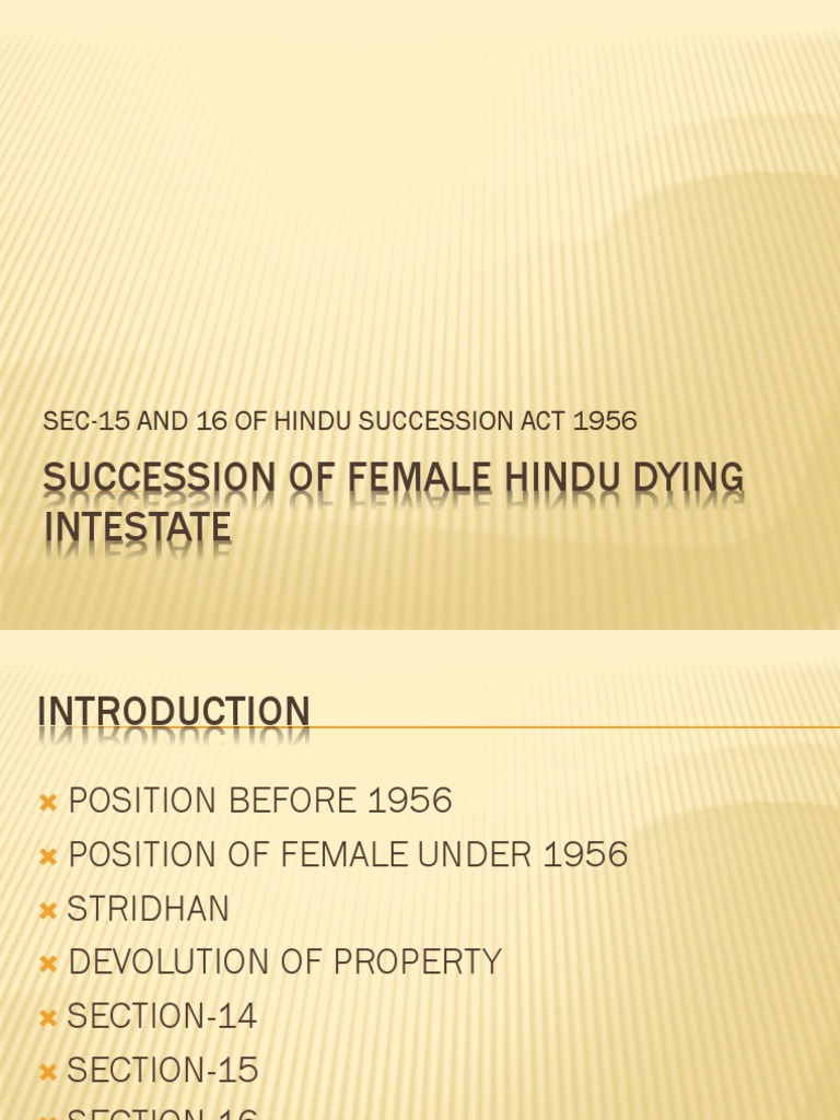 Hindu Female Intestate Succession Guide | PDF | Inheritance | Intestacy