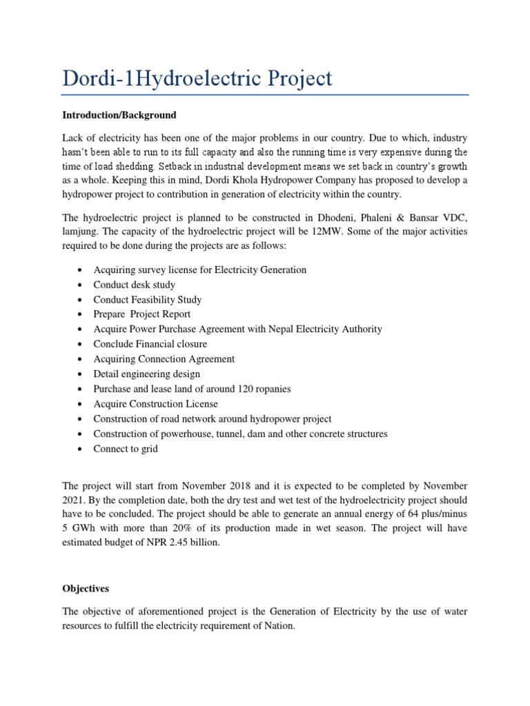 Dordi Khola Hydropower Project Overview | PDF | Hydroelectricity ...