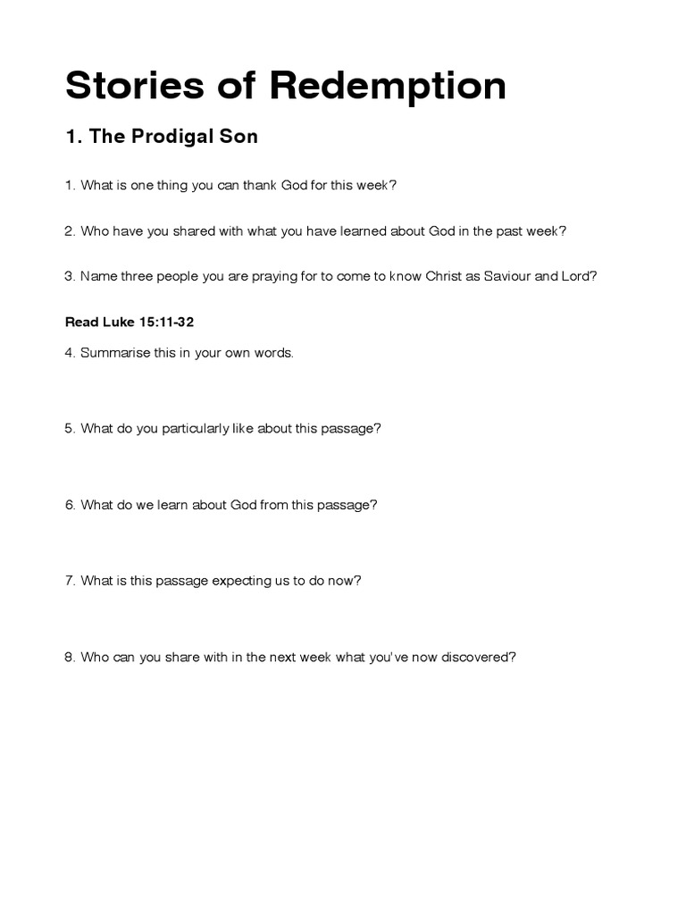 Bible Study on Redemption Stories | PDF | Gospel Of Luke | Jesus