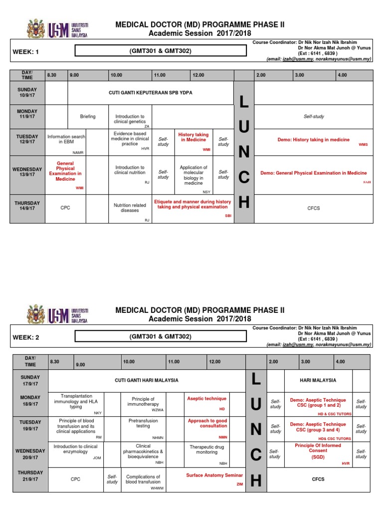 MD Programme Phase II Schedule 2017/18 | PDF | Physical Examination ...