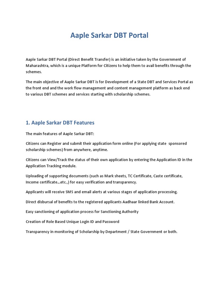Aaple Sarkar DBT Portal Help File PDF PDF Authentication Password