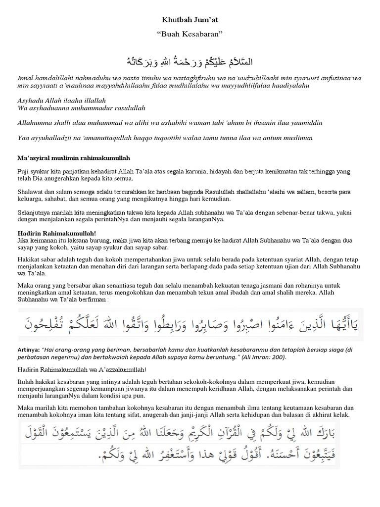 Contoh Teks Khutbah Jumat Singkat