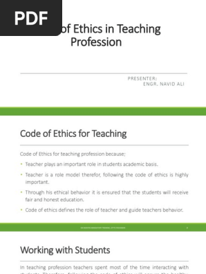 Code Of Ethics In Teaching Profession Pdf Profession Teachers