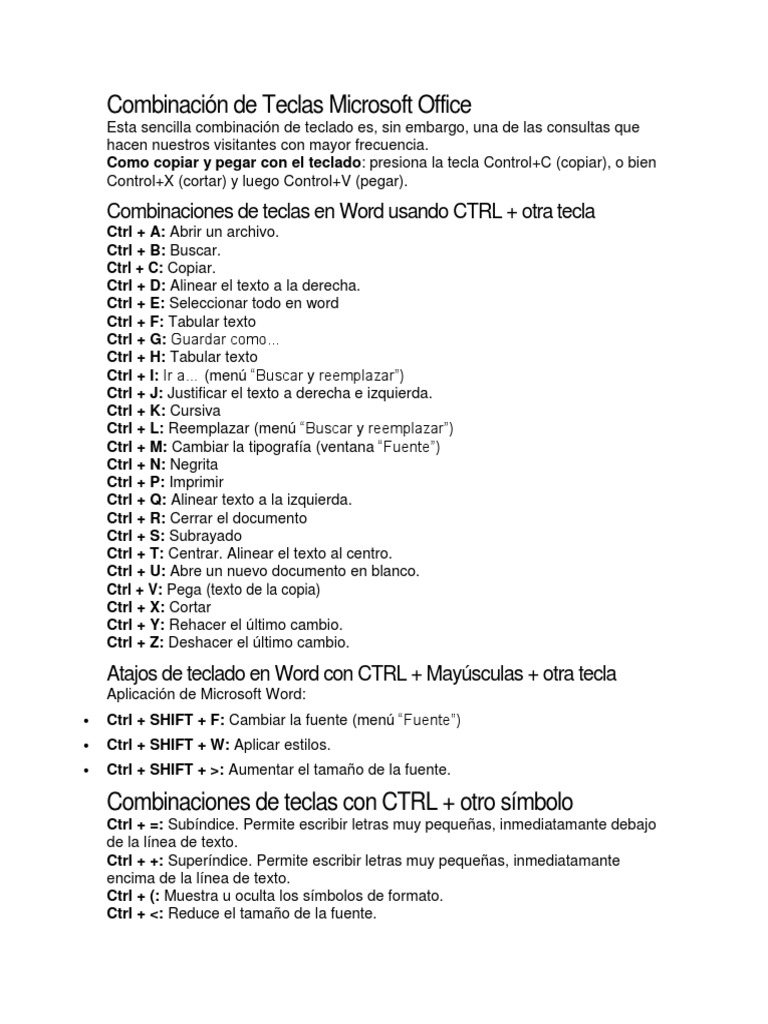 Actualizar 77+ imagen combinaciones de teclas en office