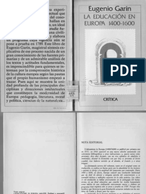 Eugenio Garin La Educacion En Europa 1400 1600 Critica Barcelona 1987 Monedas De America Del Norte Ortografia