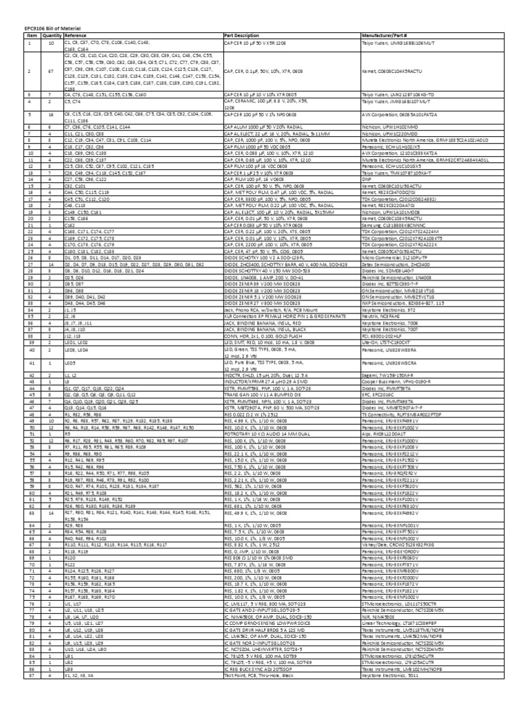Engineering BOM for EPC9106 | PDF | Technology & Engineering