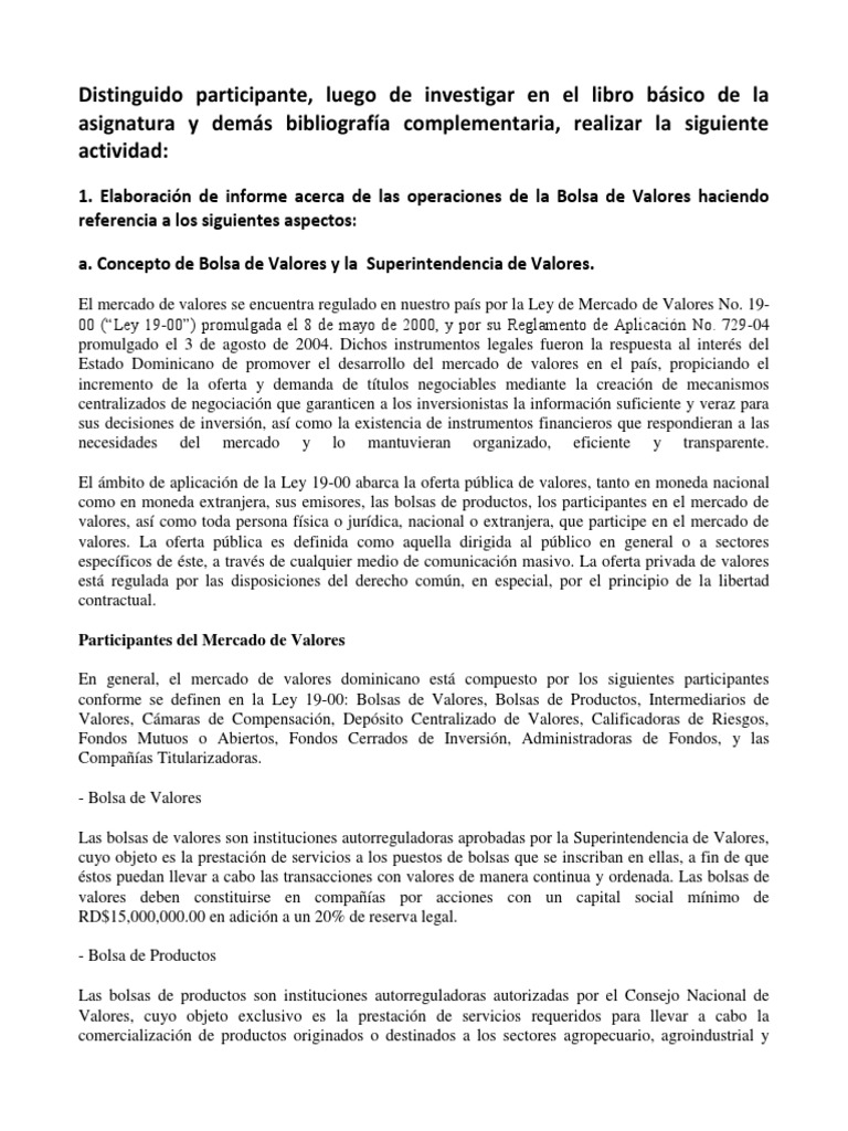Informe sobre la Bolsa de Valores RD | PDF | Bolsa | Bolsa de Valores