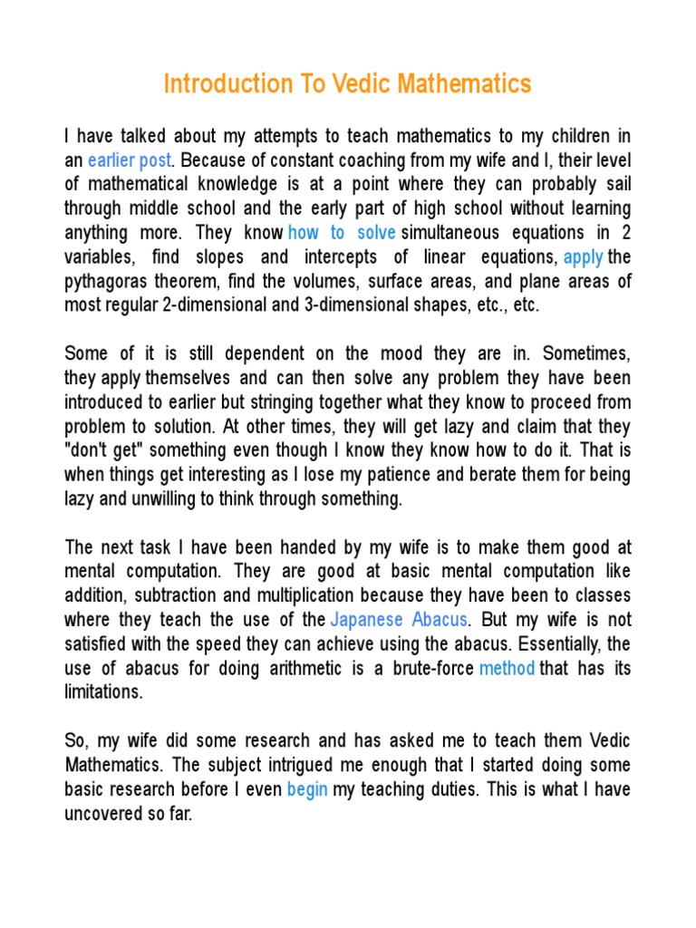 Introduction to Vedic Mathematics | PDF | Vedas | Teaching Mathematics