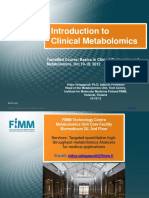 Introduction To Clinical Metabolomics: Transmed Course: Basics in Clinical Proteomics and Metabolomics. Oct 10-19, 2012