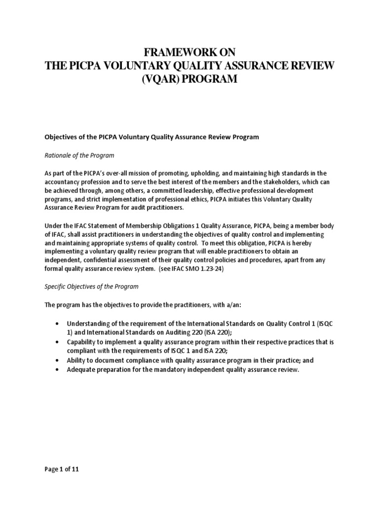 PICPA Voluntary Quality Assurance Review Guide | PDF | Certified Public ...