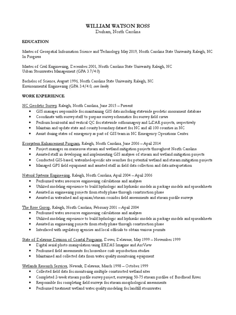 Ross W Resume | PDF | Arc Gis | Geographic Information System