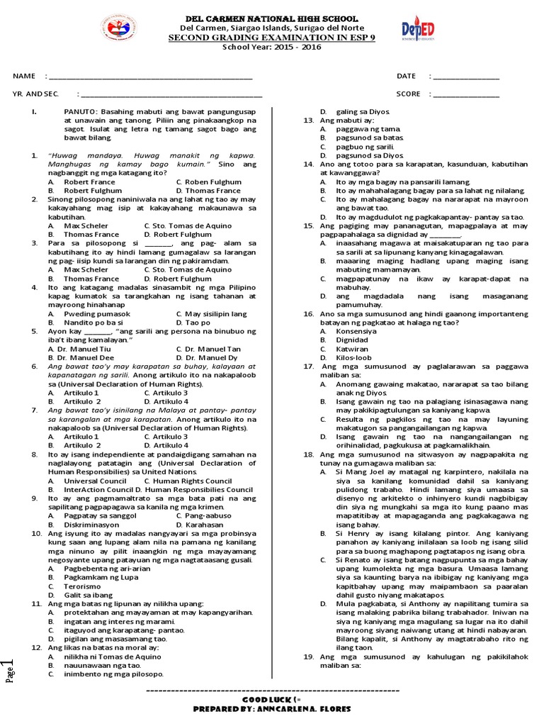 Esp 9 (Exam) | PDF