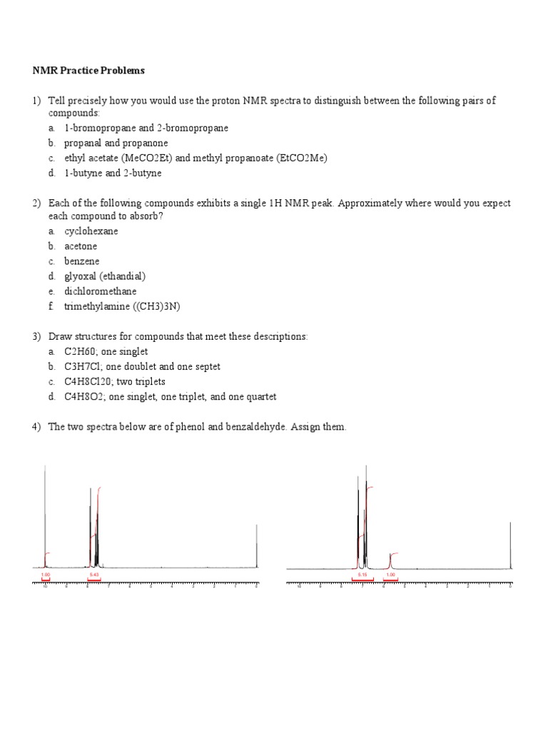 NMR Practice Problems PDF Nuclear Resonance Spectroscopy
