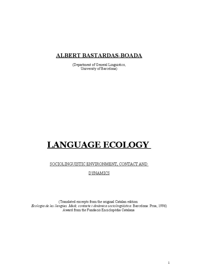Language Ecology Sociolinguistic Environment Contact and Dynamics | PDF ...