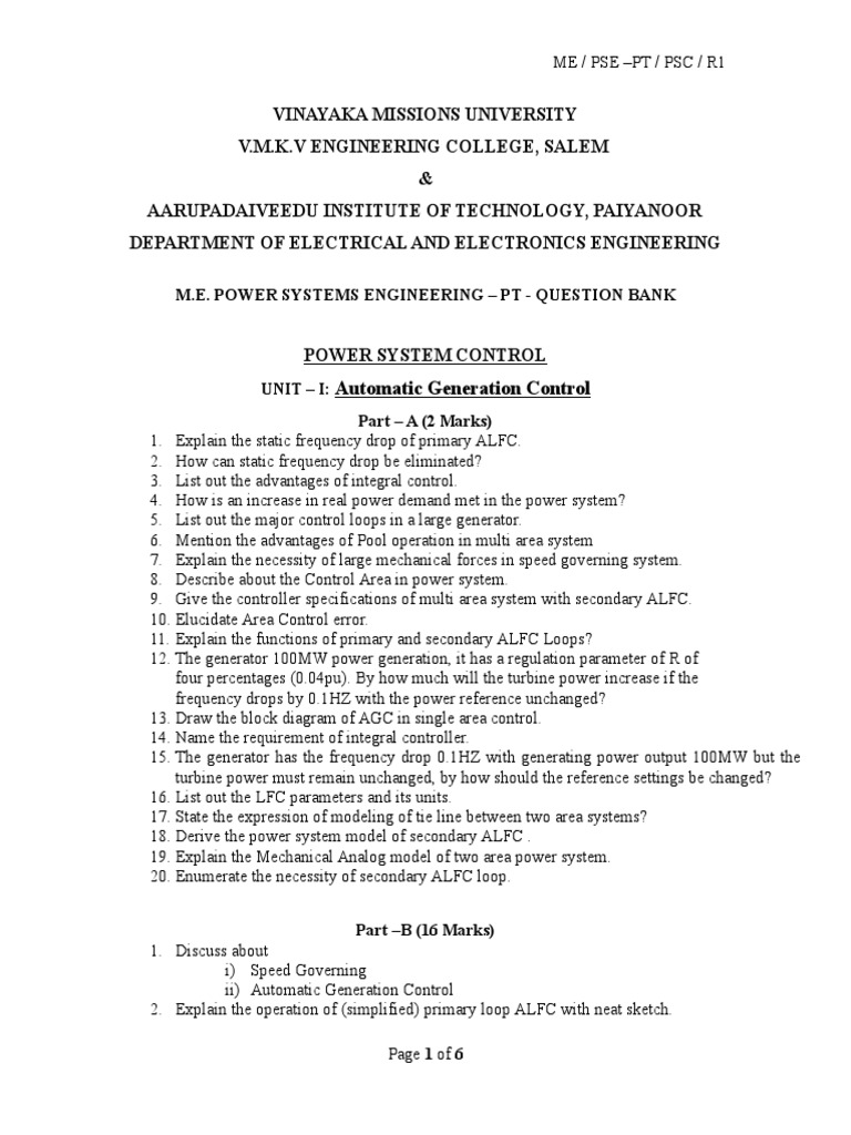 Power System Control1 PDF Ac Power Estimation Theory