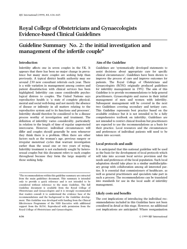 Royal College of Obstetricians and Gynaecologists Evidence-Based ...