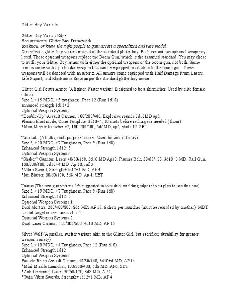 Glitter Boy Variants PDF