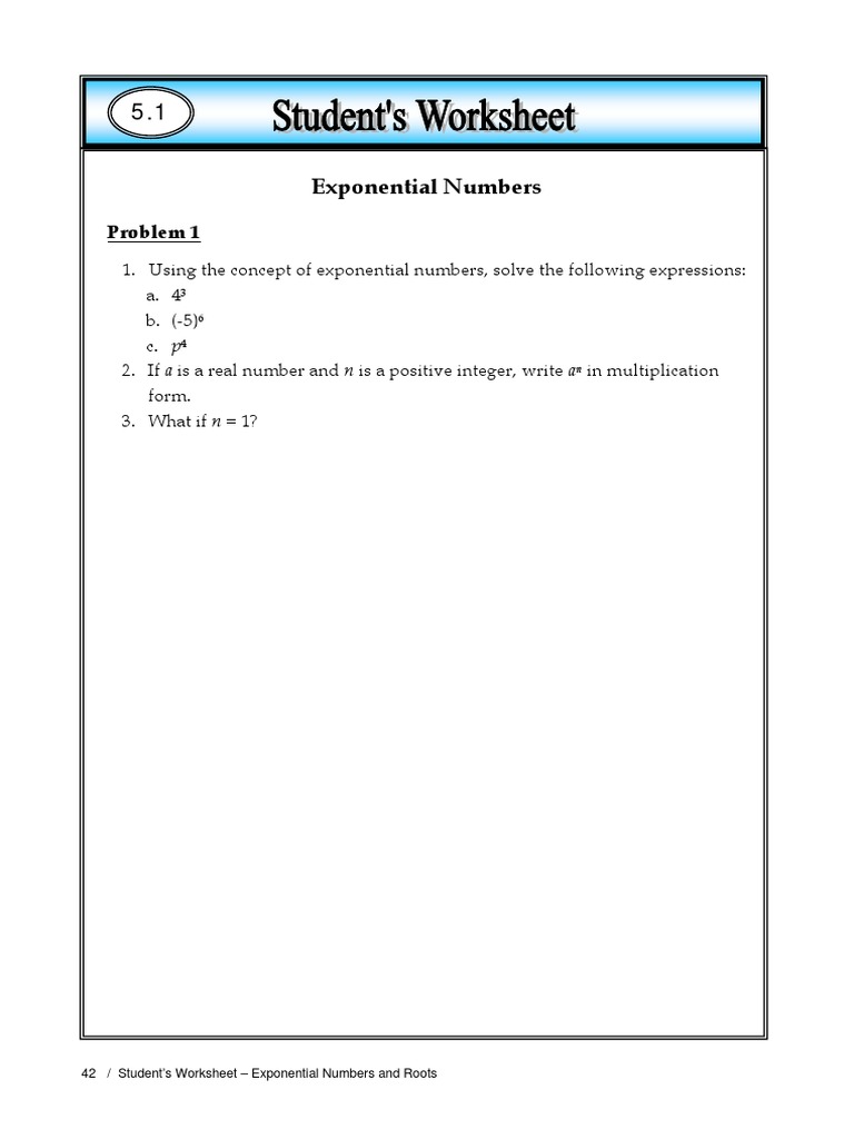 Exponential Numbers and Roots Worksheet | PDF | Exponentiation | Numbers