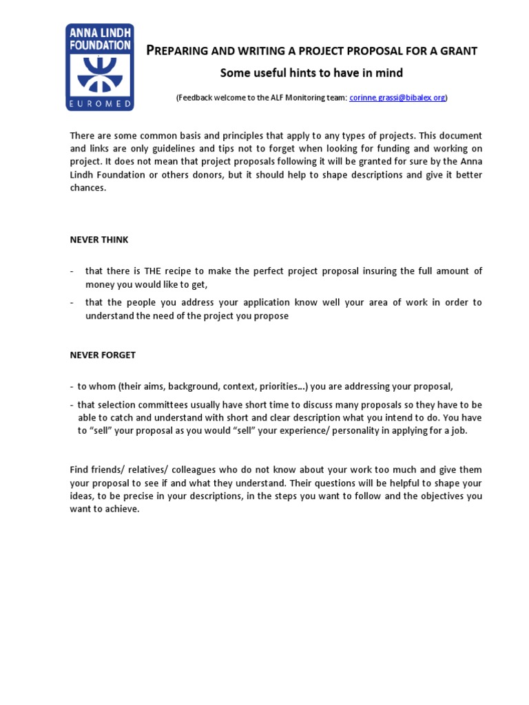 Reparing and Writing A Project Proposal For A Grant: Some Useful