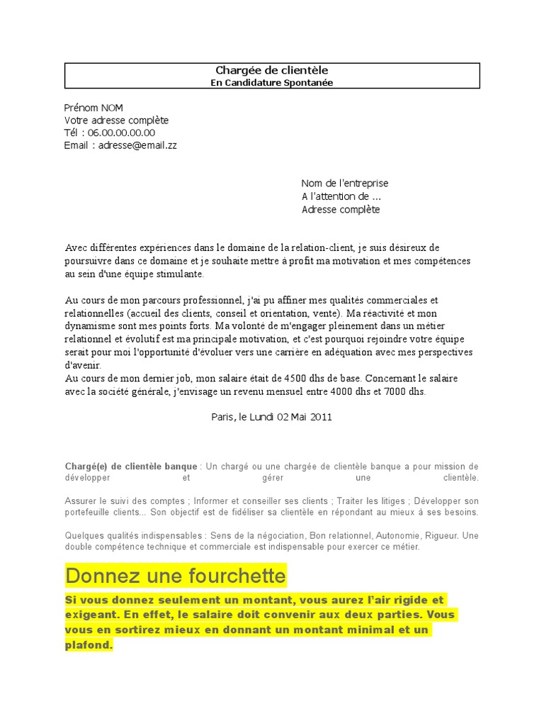 Lettre Motivation Chargee Clientele | PDF | Motivation | Motivationnel