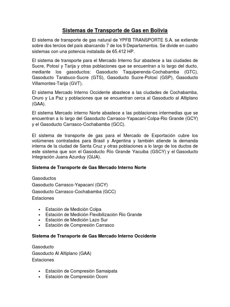 Sistemas de Transporte de Gas | PDF | Bolivia | Combustibles fósiles