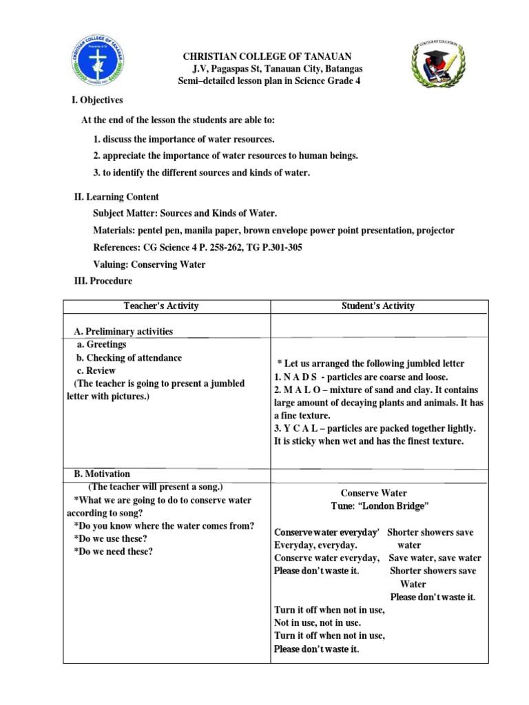 Grade 4 Lesson Plan: Water Sources | PDF | Fresh Water | Earth Sciences
