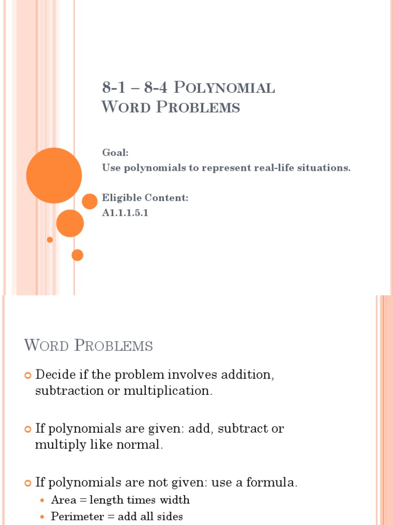 8 1 8 4 Polynomial Word Problems | PDF | Area | Mathematical Concepts