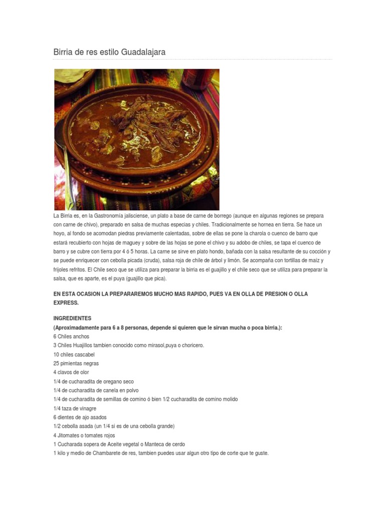 Birria de Res Estilo Guadalajara | PDF | Cocina | Cocina occidental