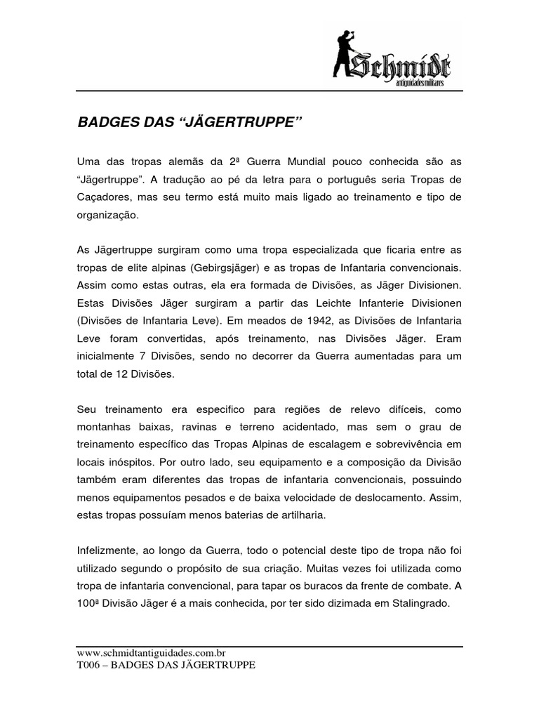 T006 - Badges Das Jägertruppe PDF, PDF, Divisão (militar)