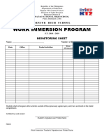 Work Immersion Program: Monitoring Sheet