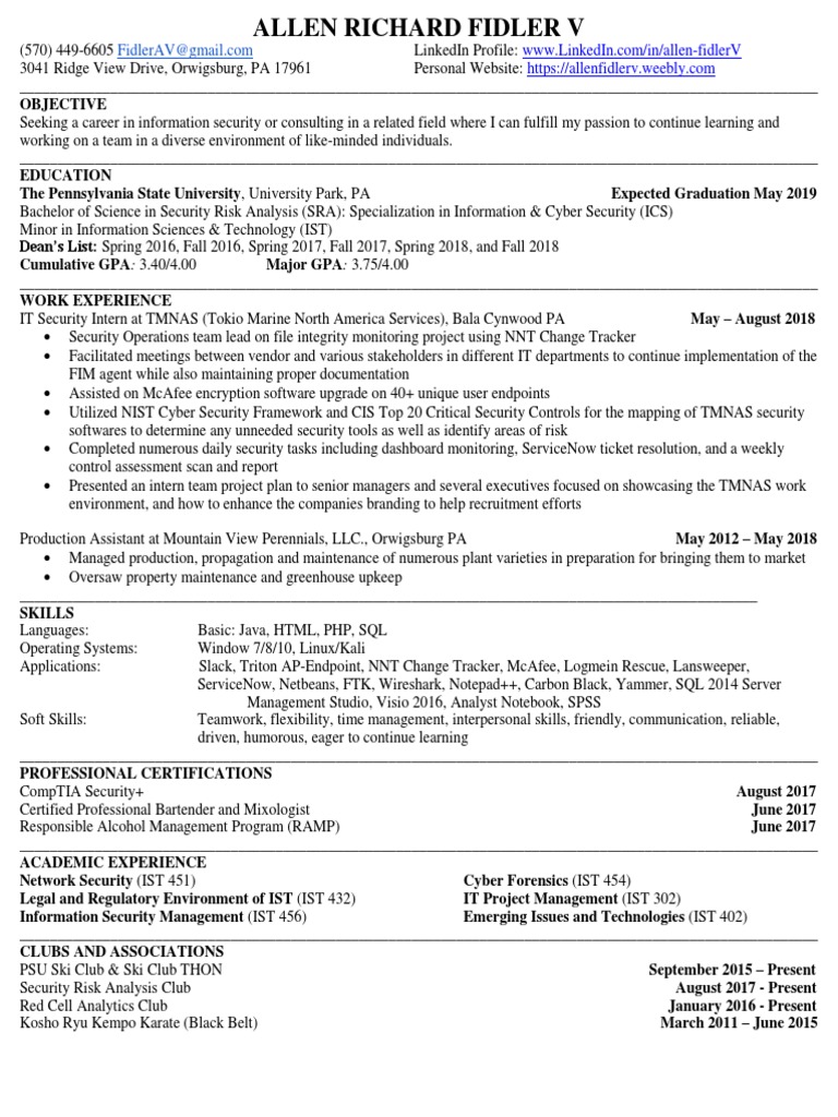 Allen Fidler Resume Online Safety Amp Privacy Computer Security
