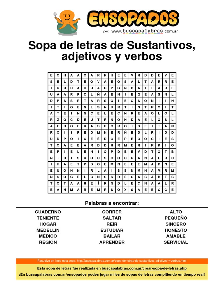 Sopa De Letras Para Alumnos De 5º Grado